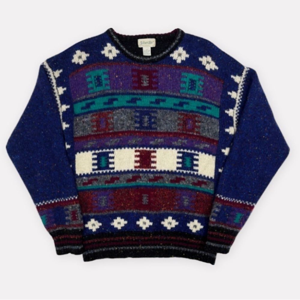 ST.JOHNS BAY 90s KNIT WOOL ALL OVER CHUNKY GRANDPA SWEATER VINTAGE SIZE LARGE
